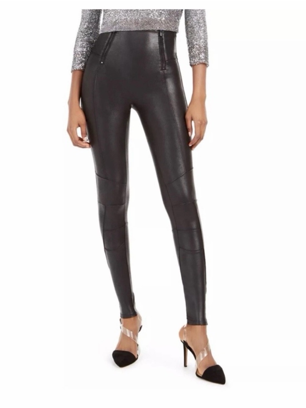Spanx faux leather hip zip black leggings